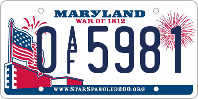 MD license plate 0AF5981