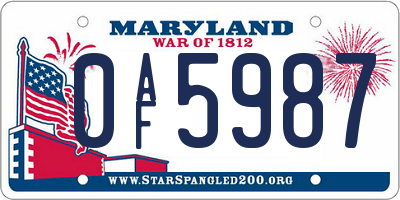 MD license plate 0AF5987