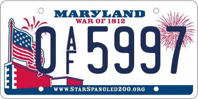 MD license plate 0AF5997