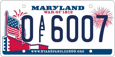 MD license plate 0AF6007