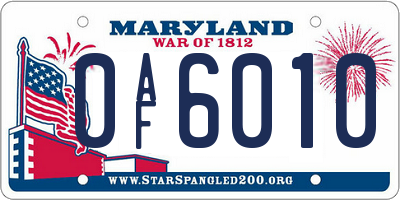 MD license plate 0AF6010