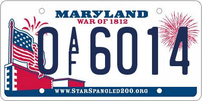 MD license plate 0AF6014