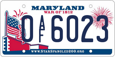 MD license plate 0AF6023