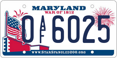 MD license plate 0AF6025