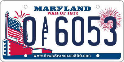 MD license plate 0AF6053