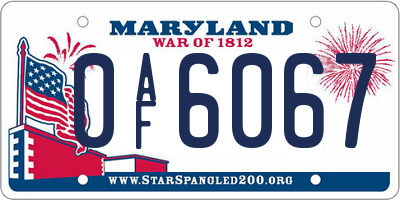 MD license plate 0AF6067
