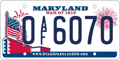 MD license plate 0AF6070
