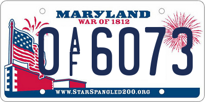 MD license plate 0AF6073