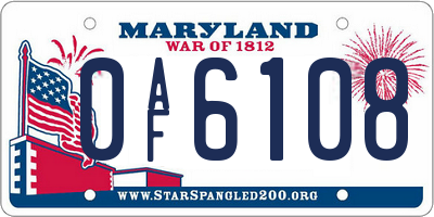 MD license plate 0AF6108