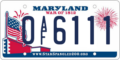 MD license plate 0AF6111