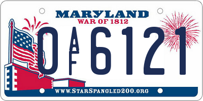 MD license plate 0AF6121
