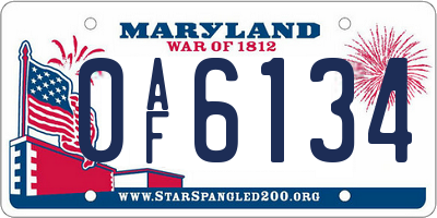 MD license plate 0AF6134