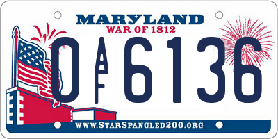MD license plate 0AF6136