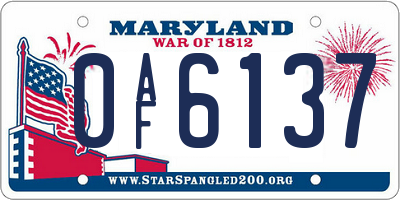 MD license plate 0AF6137