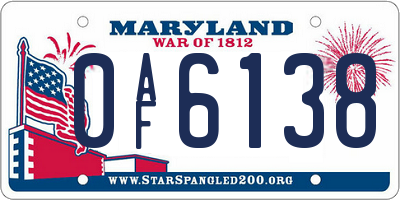 MD license plate 0AF6138