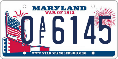 MD license plate 0AF6145