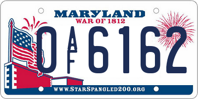 MD license plate 0AF6162