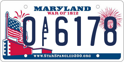 MD license plate 0AF6178