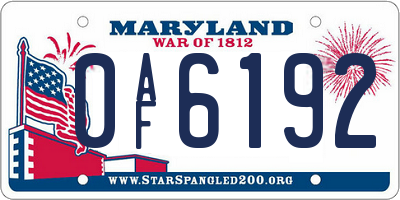 MD license plate 0AF6192