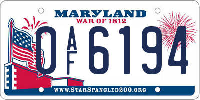 MD license plate 0AF6194