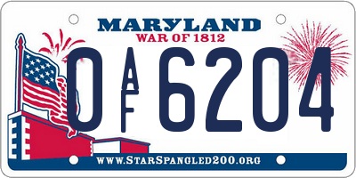 MD license plate 0AF6204