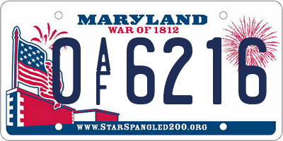 MD license plate 0AF6216