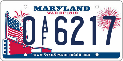 MD license plate 0AF6217