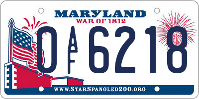 MD license plate 0AF6218