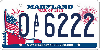 MD license plate 0AF6222