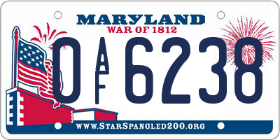 MD license plate 0AF6238