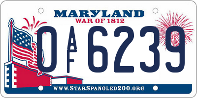 MD license plate 0AF6239
