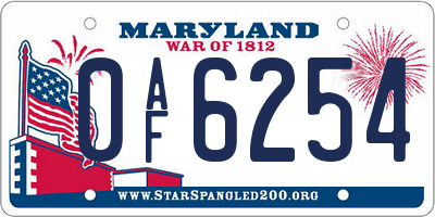 MD license plate 0AF6254