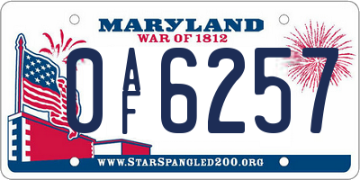 MD license plate 0AF6257