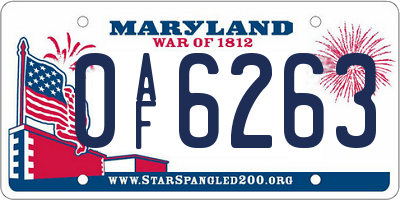 MD license plate 0AF6263