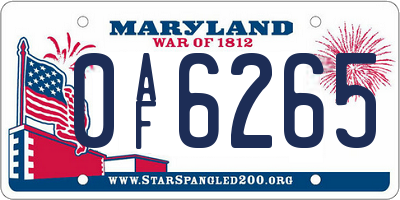 MD license plate 0AF6265