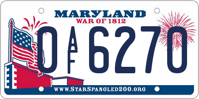 MD license plate 0AF6270
