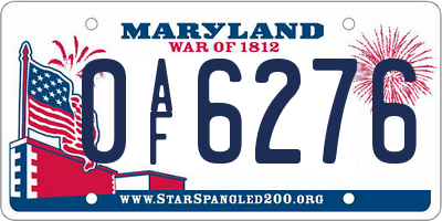 MD license plate 0AF6276