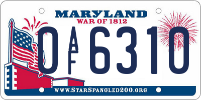MD license plate 0AF6310