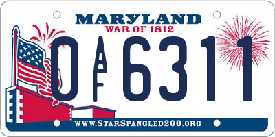 MD license plate 0AF6311