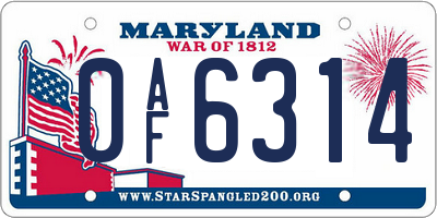 MD license plate 0AF6314