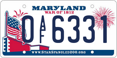 MD license plate 0AF6331