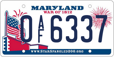 MD license plate 0AF6337