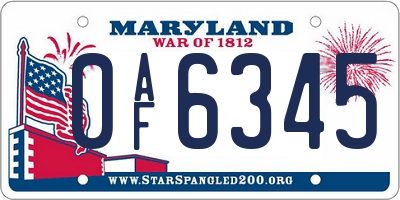 MD license plate 0AF6345