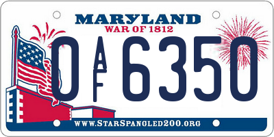 MD license plate 0AF6350