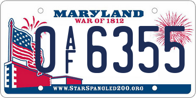 MD license plate 0AF6355