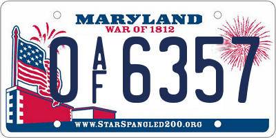 MD license plate 0AF6357