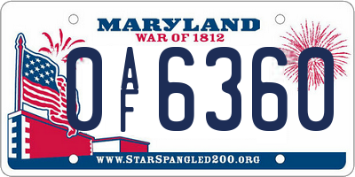 MD license plate 0AF6360