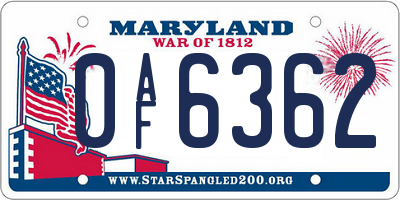MD license plate 0AF6362