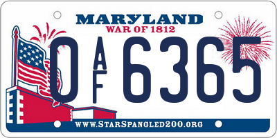 MD license plate 0AF6365