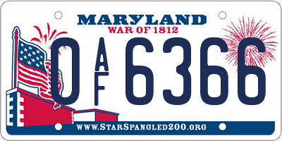 MD license plate 0AF6366